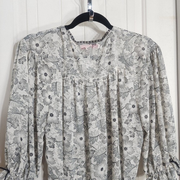 Oscar De La Renta Pink Label Robe Womens M White Black Floral Tie 3/4 Sleeve - Picture 4 of 10